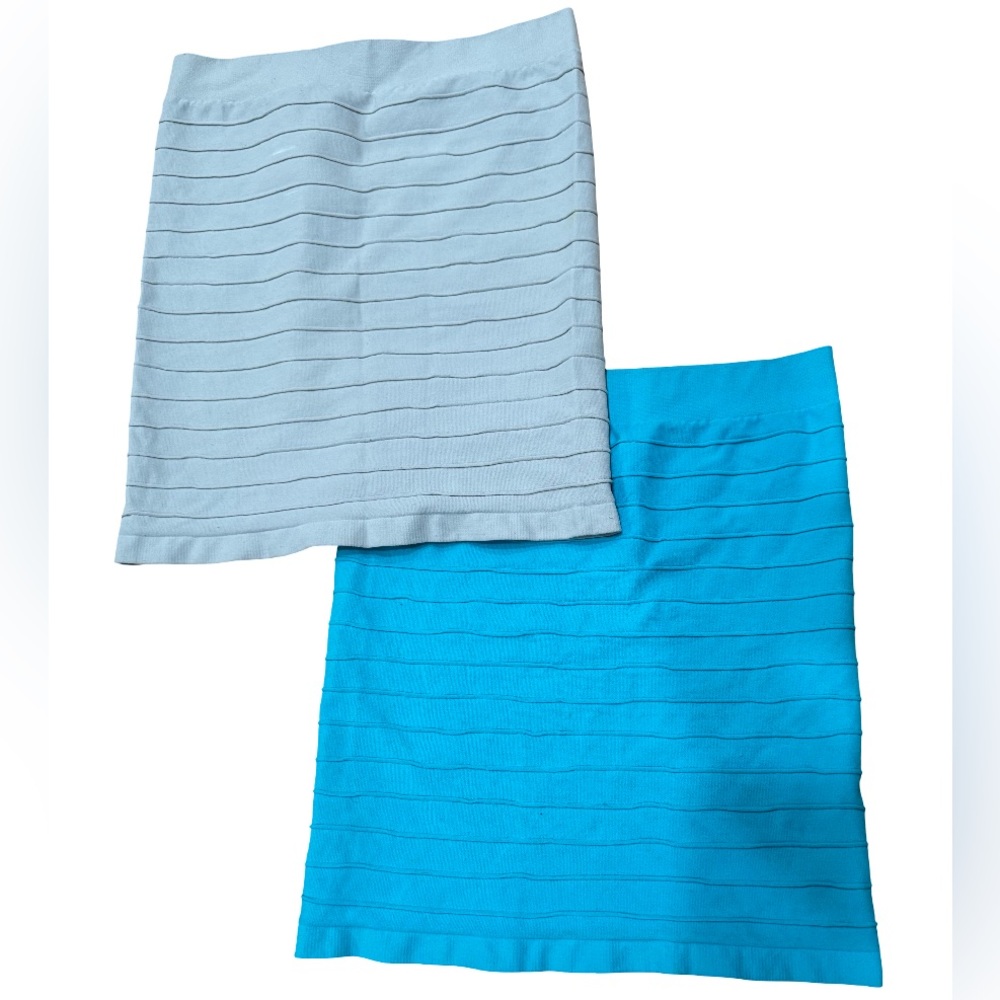 ⭐️ Bebe Bandage Mini Skirt Bundle | Gray & Teal Blue Bodycon Stretch Skirt Set
